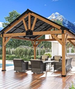 JOYSIDE 15 ft. x 13 ft. Solid Cedar Wood Outdoor Patio Hardtop Gazebo