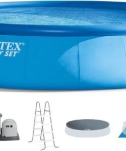 Intex 18′ x 48″ Inflatable Above Ground Swimming Pool with Ladder, Pump
