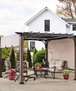 Sunjoy 11 x 11 ft Metal Pergola with Adjustable Tan Garden Shade