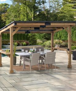 SUNJOY 10 ft. x 12 ft. Matte Black Cedar Framed Wooden Gazebo