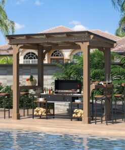 Veikous D Wooden Grill Gazebo Outdoor with Steel Roof