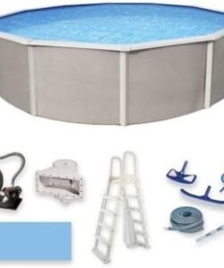 Blue Wave Belize 15-Feet Round 52-Inch Deep 6-Inch Top Rail Metal Wall Swimming Pool Package