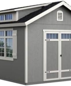 Handy Home Products Windemere 10×12 Do-it-Yourself Wooden Storage Shed with Floor, Beige