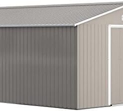 Outsunny 11′ x 13′ Outdoor Storage Shed, Garden Tool Metal Shed with Foundation Kit, Double Lockable Door, Air Vents and Sloping Roof, for Backyard, Patio, Lawn, Light Gray