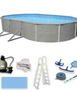 Belize 12-ft x 24-ft Oval 52-in Deep 6-in Top Rail Metal Wall Swimming Pool Package